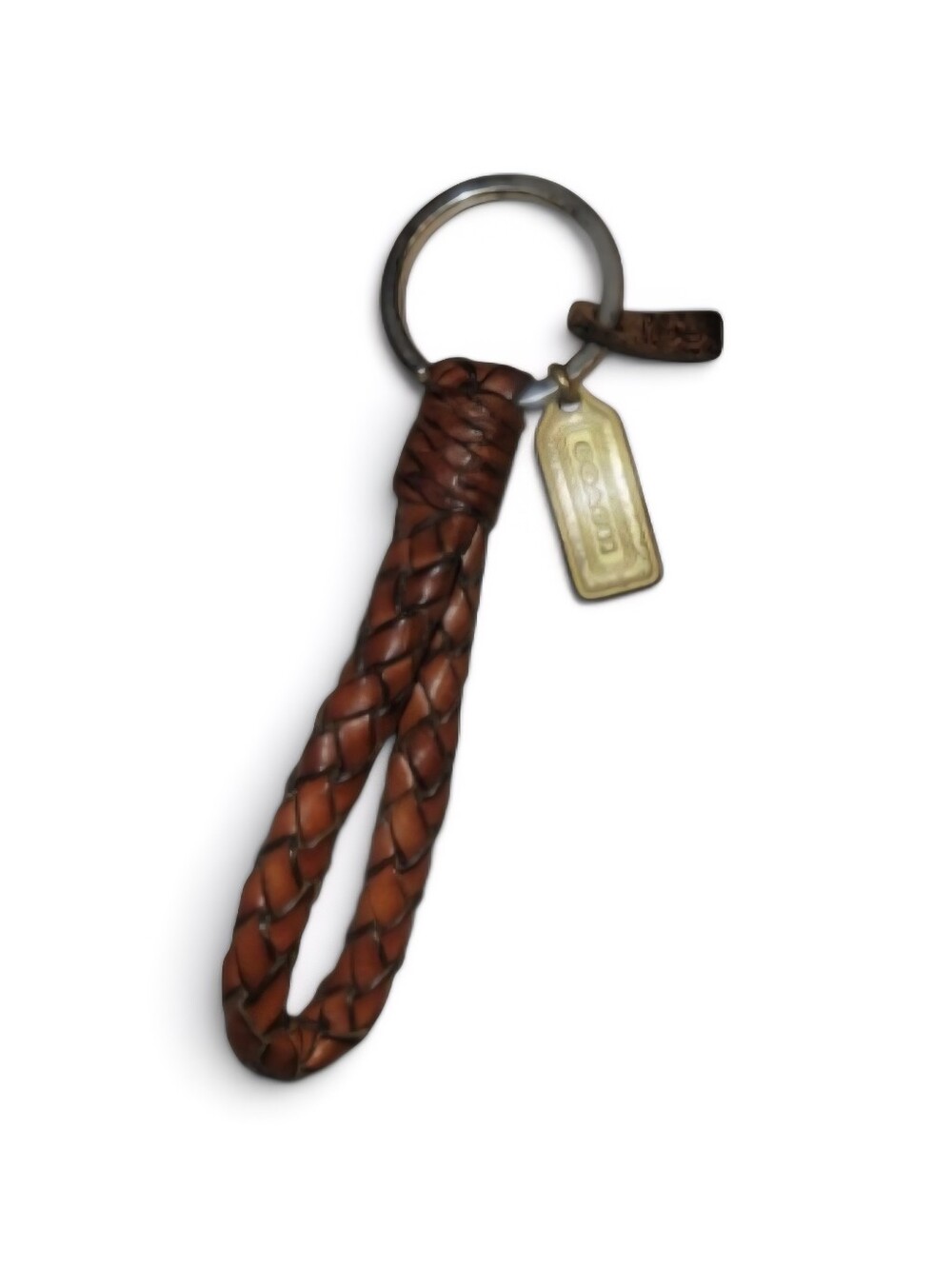 Vintage Coach Braided Leather Loop Keychain Brown with Gold Tag - Picture 2 of 2